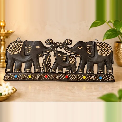 Traditional Wooden Elephant Key Holder