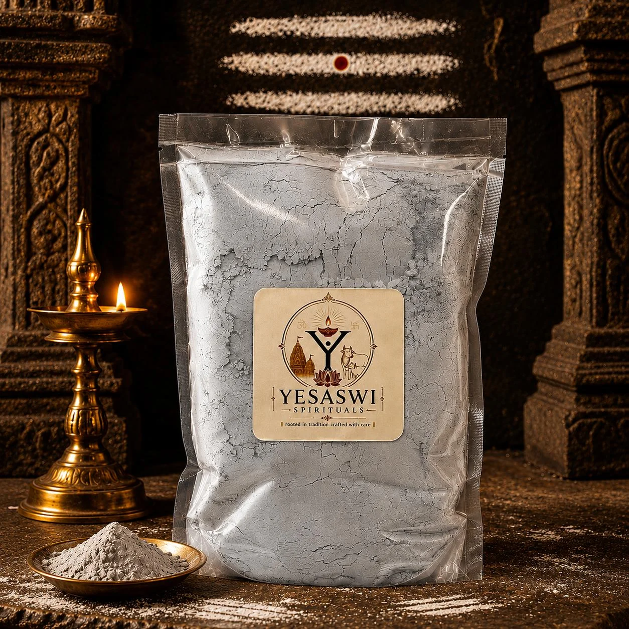 పంచగవ్య విభూతి – ఐశ్వర్యం ( PANCHA GAVYA VIBOOTHI ) — Sanatana Dharma puja item from Yesaswi Spirituals
