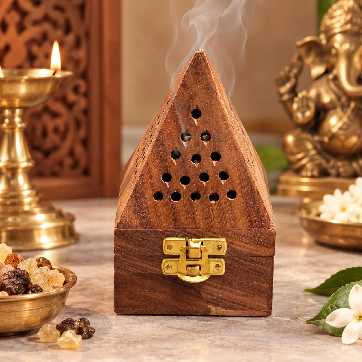 Wooden Pyramid Dhoop Burner — image 1